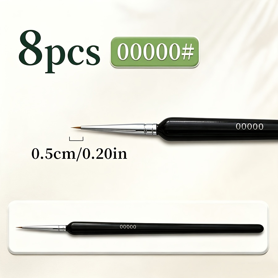 TEMU Lot de 8 pinceaux de détail ultra fins 00000, pinceaux de avec manche noir et doublure en nylon, pinceaux de peinture miniature pour modèles