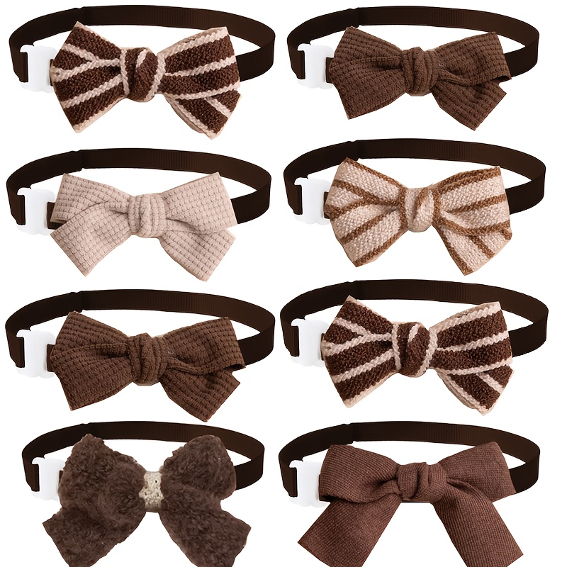 E-shop 5-teiliges Set Braune Fliegen für Hunde & Katzen – Gestreifte -Farben Serie Halsbänder, Warme Herbst-Winter Hundezubehör, Langlebige