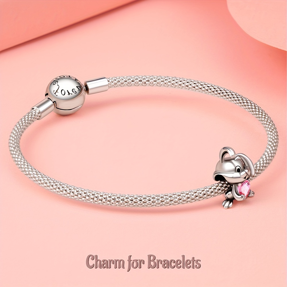 Naughty Rabit Hugging Heart Stone Charm 925 Sterling Silver Pendant