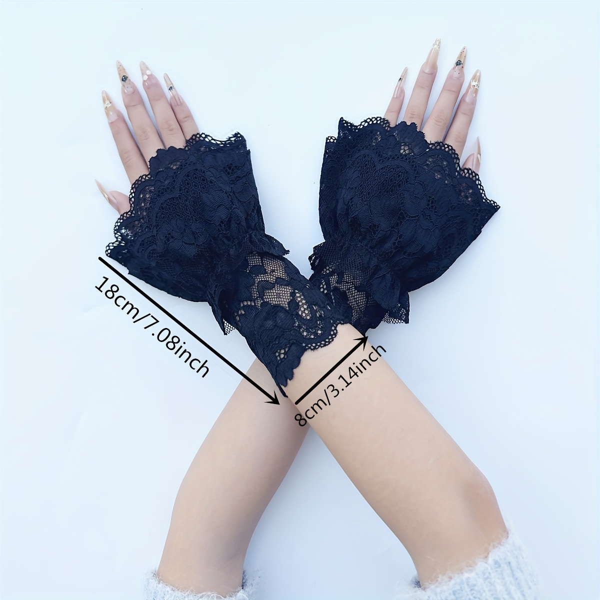 1 pair black double layer bell lace arm warmers sheer hollow