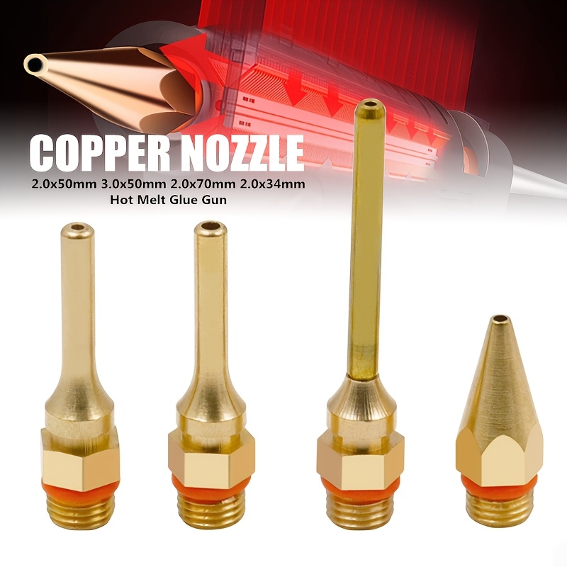 

Nozzles For Hot Glue In Sizes: 34x2mm, 50x2mm, 50x3mm, And 70x2mm, Suitable For Adhesive Applications.