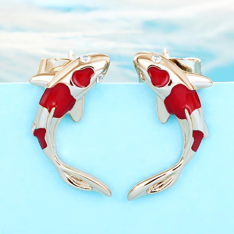 TEMU Pendientes de dije de dorado de moda Koi para mujer, uso diario, pendientes individuales de animales