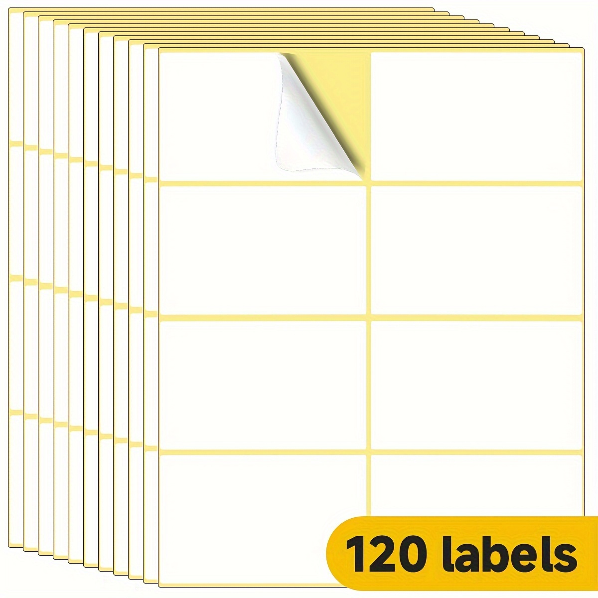 

White Adhesive Labels - 120 Matte Stickers, 15 Sheets (8 Labels Per Sheet), Laser & Inkjet Compatible, For Home, Office & Storage, No Residue