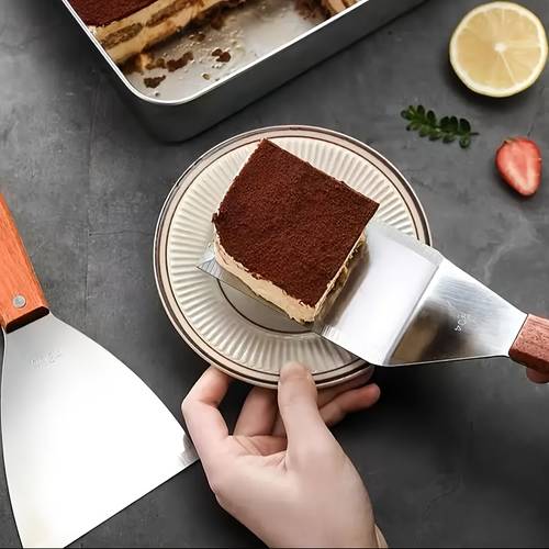 kuchenschöpfel aus edelstahl mit holzgriff | spezielle tiramisu-spatel zum wenden in gusseisenpfannen, auf grillen und backblechen | ideal für bbq, kochwerkzeuge für thanksgiving und weihnachtsmahlzeiten