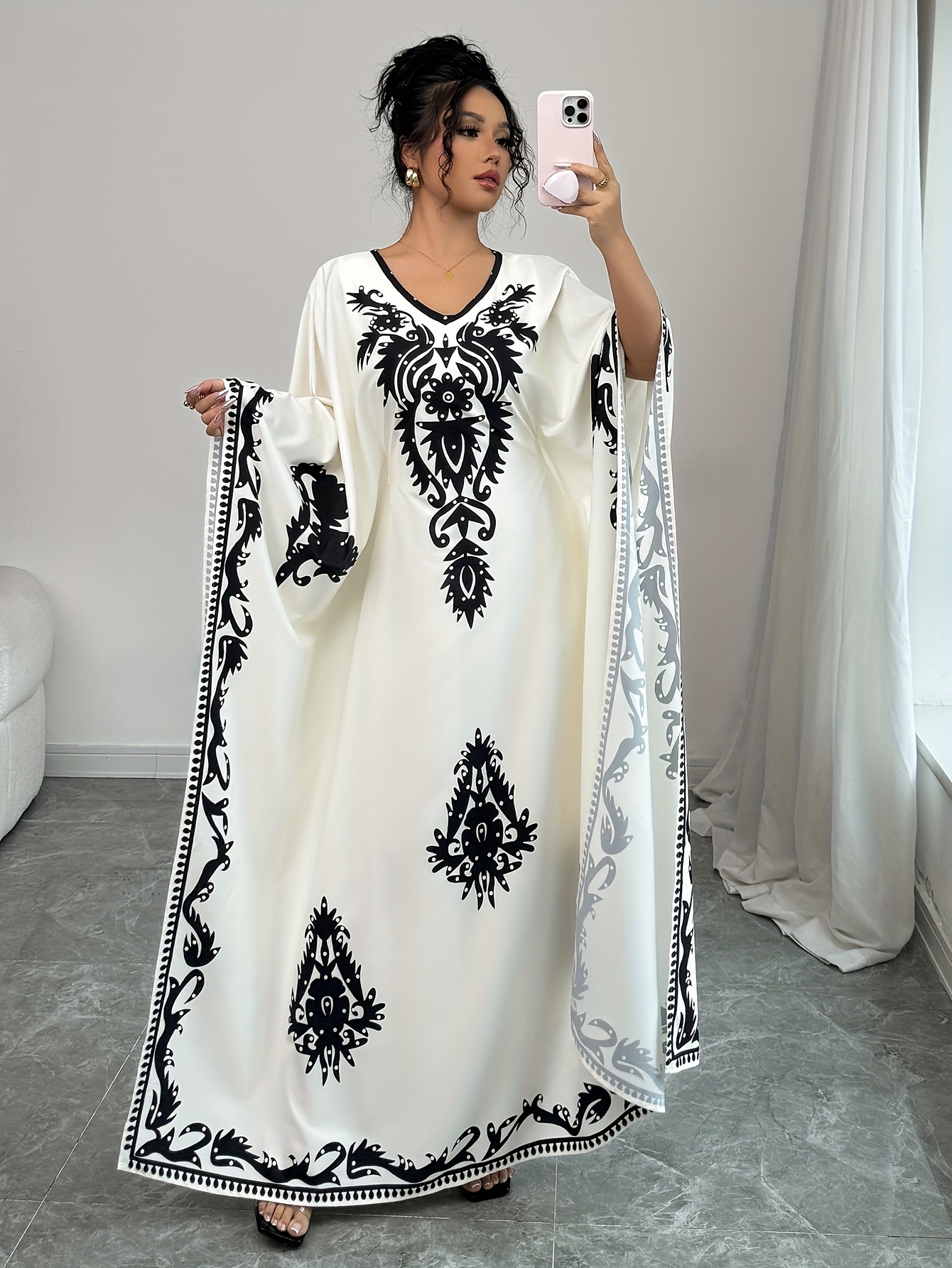 casual womens middle eastern ethnic print loose robe women's