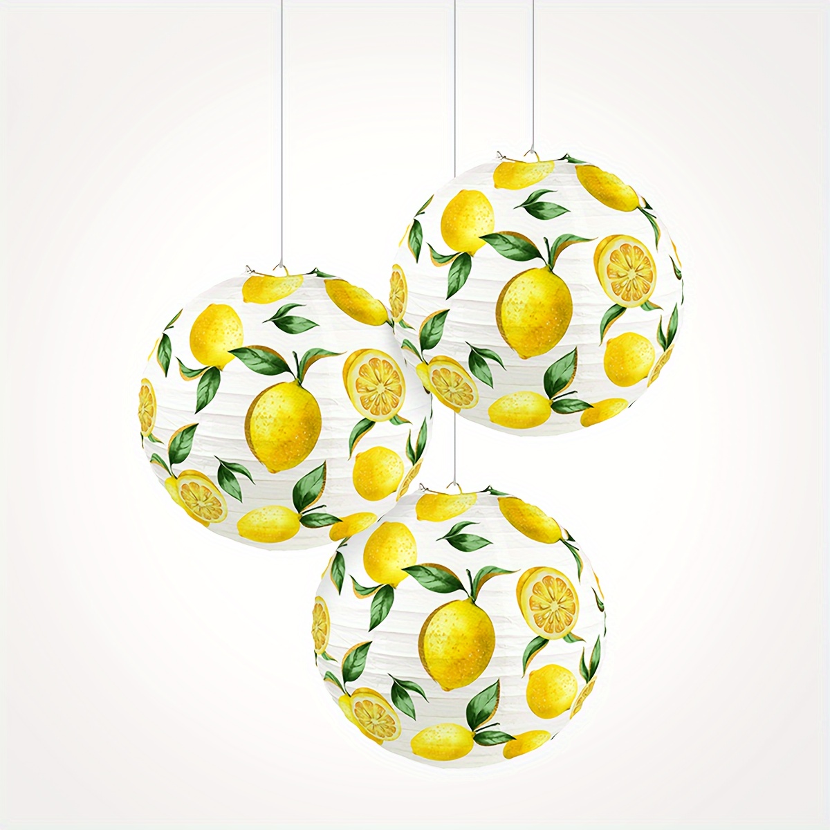 Image of Sunny Lanterns, Set Of 3 -vibrant Paper Lanterns With Design- Refreshing Citrus Decor For Garden Events & Kitchen Citrus Print Decorative Lanterns For Winter Parties & Home Decor