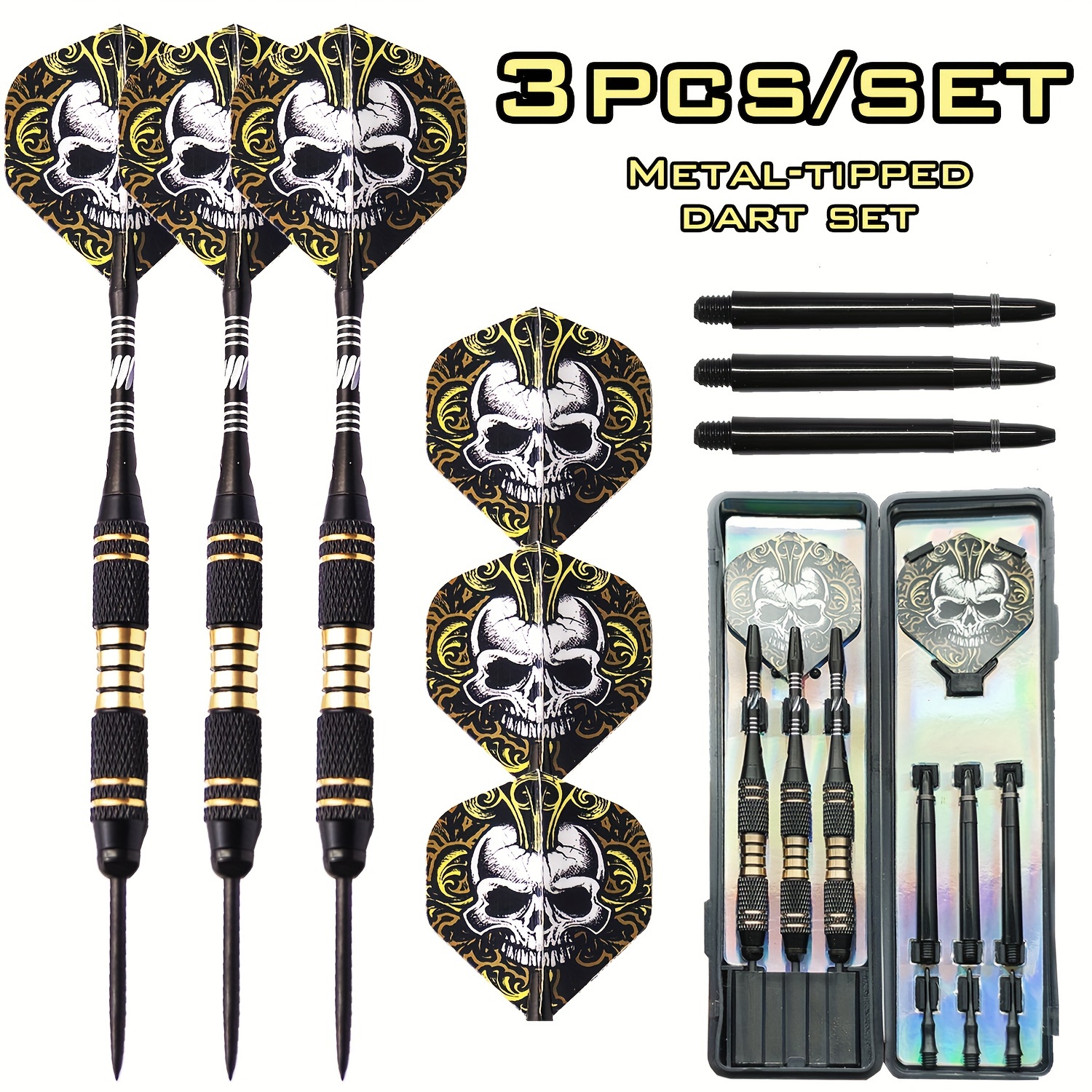 

Goodarts 3- Metal-tipped Dart Set - Includes 3 Darts, 3 Plastic Replacement Axles, 3 , And 3 Dart Flights - For 20g Metal Darts - Suitable 14 And Up - For Halloween Or - Comes In A Portable