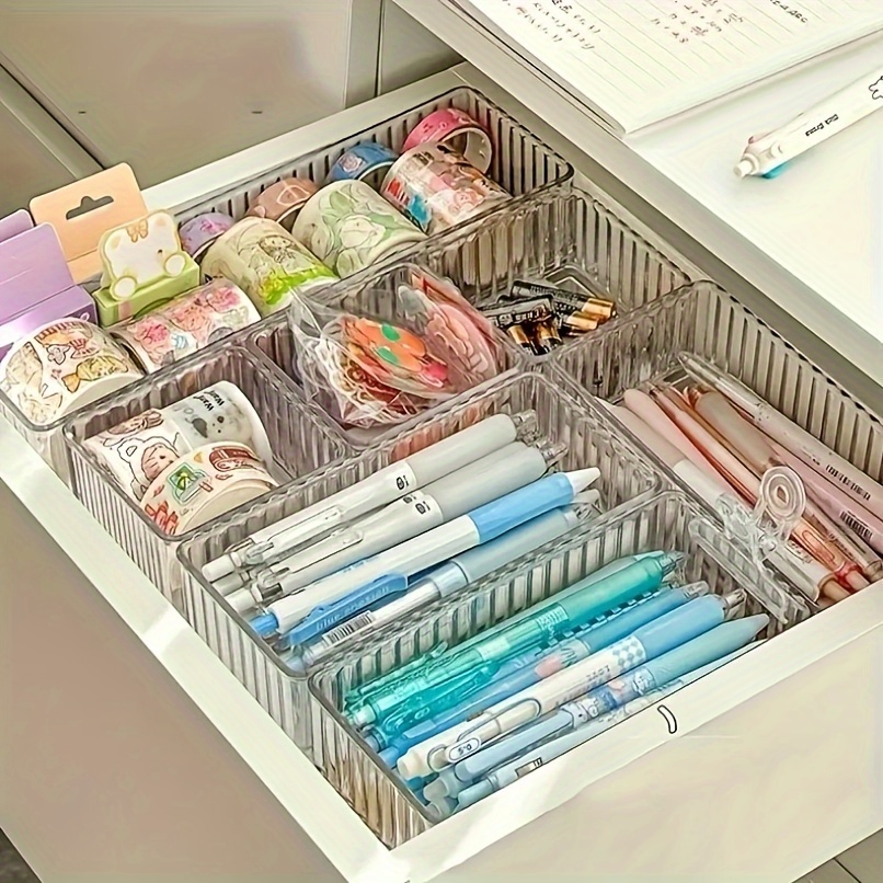 

Acrylic Cosmetic Organizer Set, 6/7/8pcs, , Stackable, Drawer Dividers, Desk Skincare Storage Box, Bedroom Bathroom Dorm Storage Organizer, Home Kitchen Supplies, Baskets, Bins & Containers For