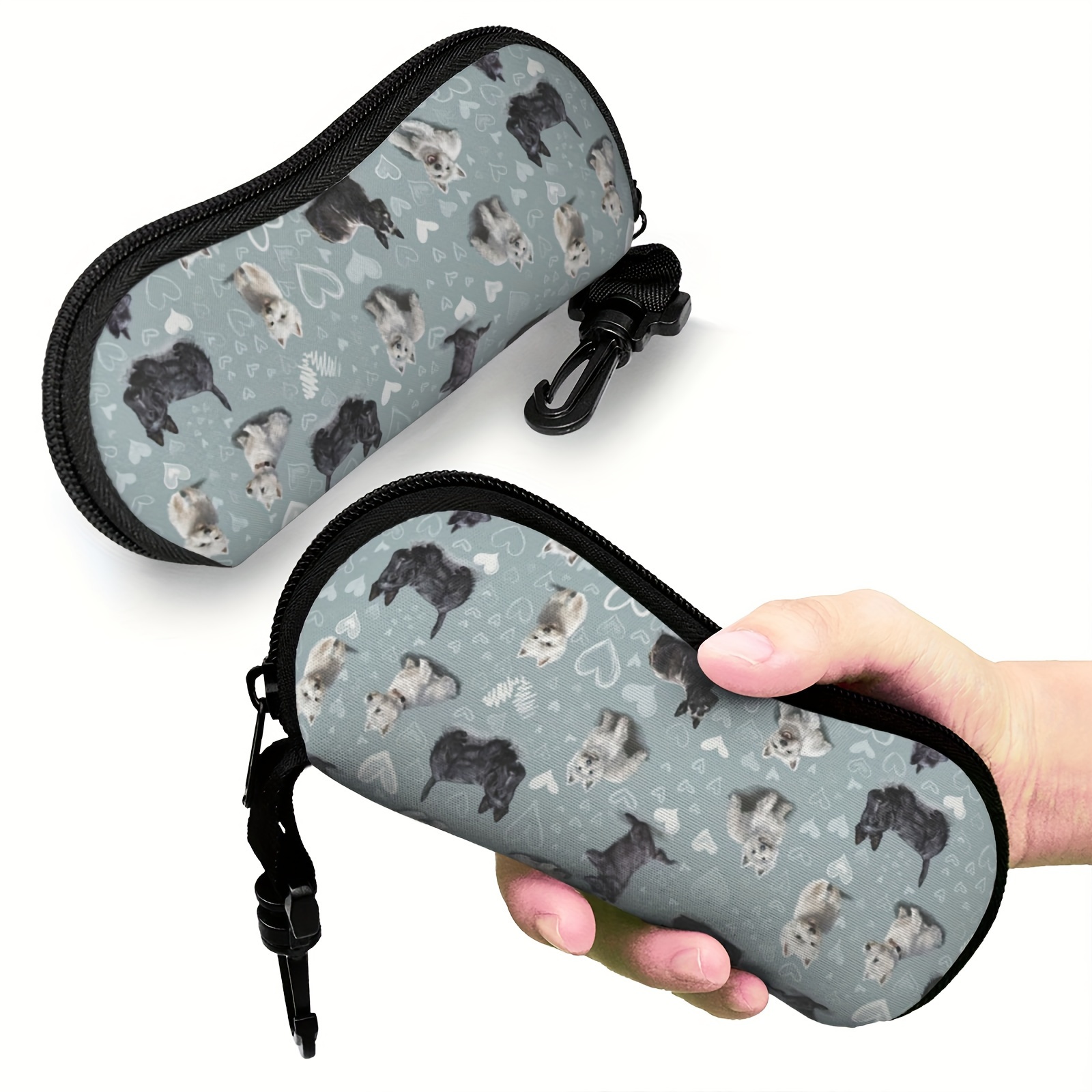 1pc   and   dogs print glasses case scottish terrier print keychain waterproof portable fashion glasses   storage case ultra light soft neoprene glasses case accessories details 6