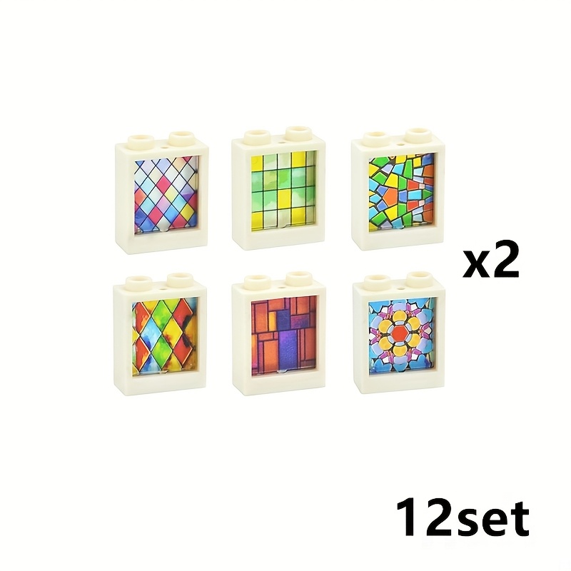 Image of 12set Compatible 60592 1x2x2 Building Blocks Furniture Window Printed Colorful Irregular Casement Toys For Children