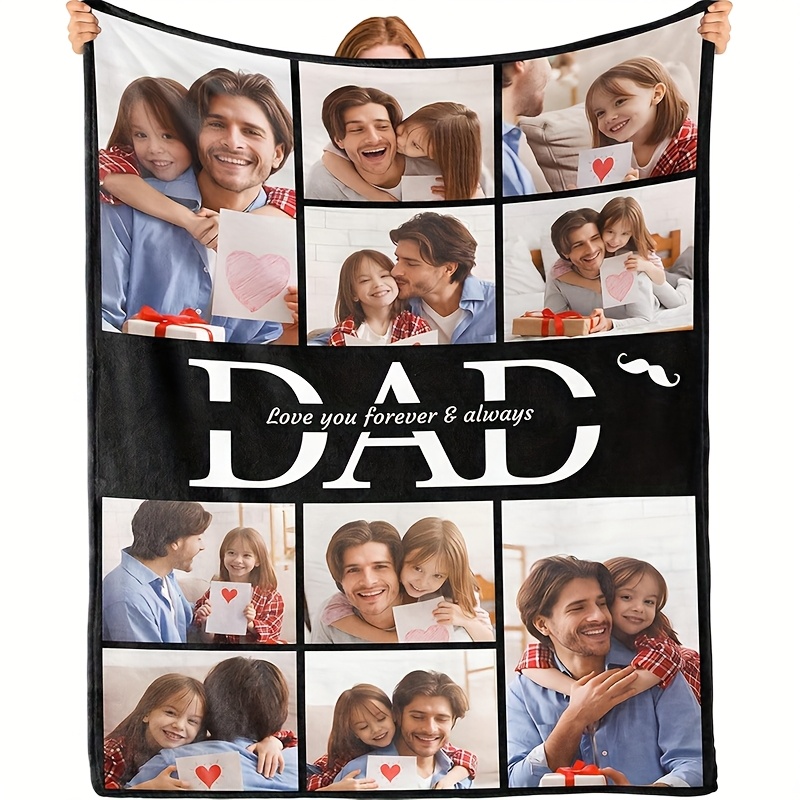 

1pc Cozy Custom Photo Blanket For Dad - Personalized Father's Day Gift, High- Digital Printing, Knit Polyester Flannel, 200-250gsm, Contemporary Style, No Fading