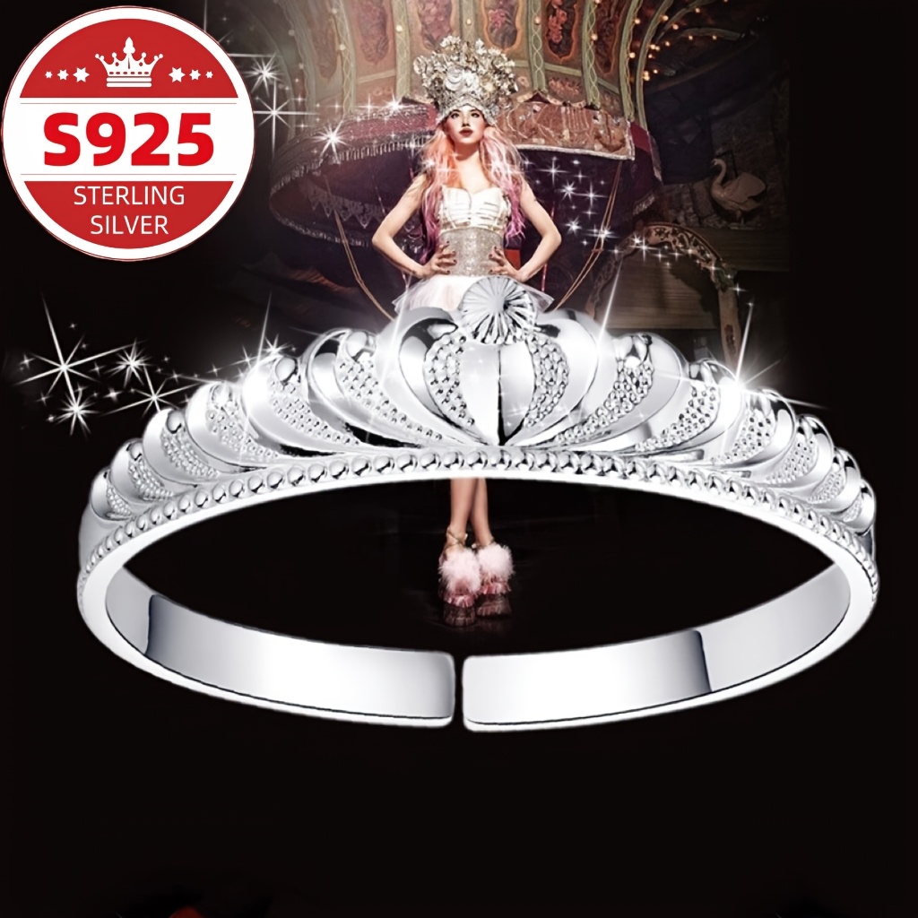 TEMU S925 Pure Silvery Bracelet, Ethnic Temperament Bracelet, Queen Driving To Crown, Women's Jewelry Bracelet, Gift For, Christmas Valentine's Day Gift