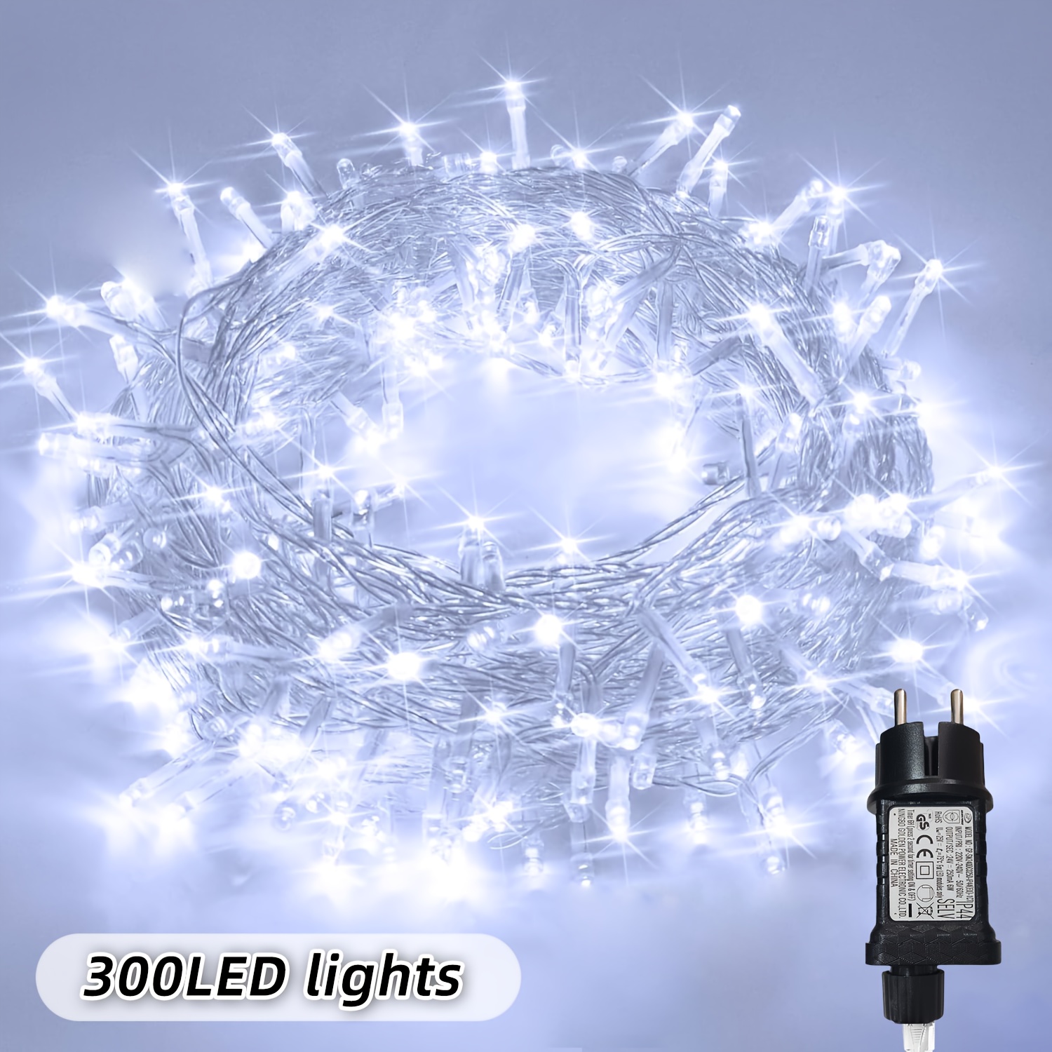 TEMU 1pc 30/20/10m Led String Lights, Outdoor Indoor Transparent Wire Christmas Lights, Plug Powered, Flashing Fairy String Lights 12 , Memory Timer,