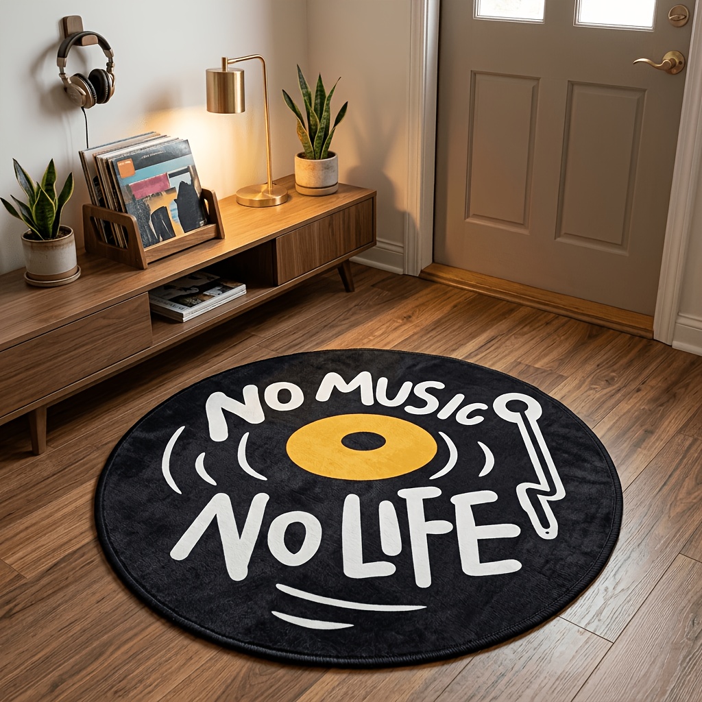 TEMU 1 tapis rond en vinyle "NO MUSIC ", tapis de cinéma maison style musique cool et tendance américain, coussin de canapé de salon attitude
