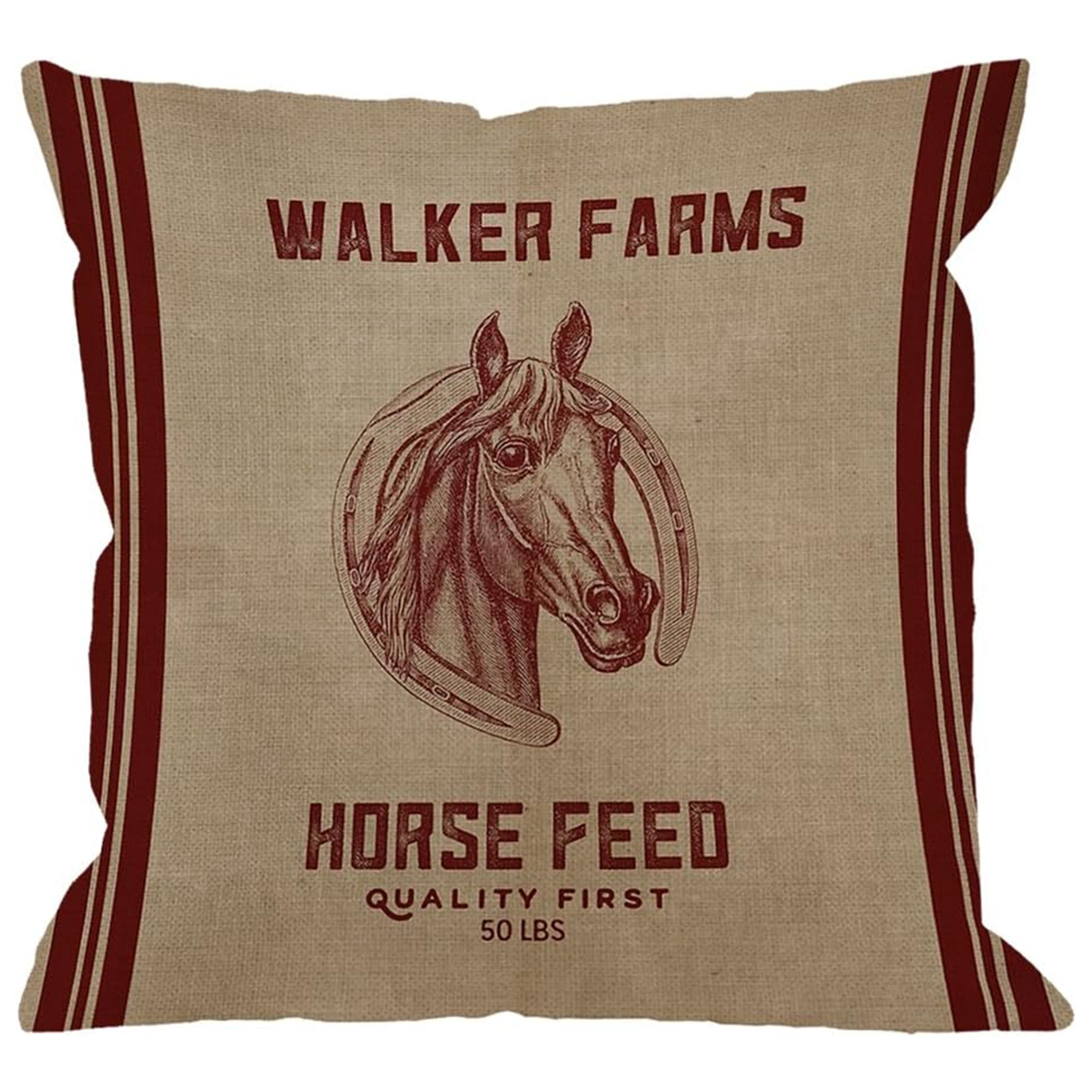 

Walker Horse Feed Sack Burlap-inspired Linen Throw Pillow Cover - Decorative Case For Sofa & Home, Machine Washable, Zip Closure, Single-sided Print