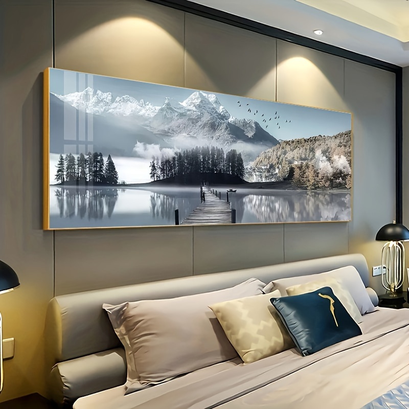 

1pc Unframed Canvas Poster, Modern Art, Mountain Water Landscape Painting, Ideal Gift For Bedroom Living Room Corridor, Wall Art, Wall Decor, Winter Decor, Room Decoration