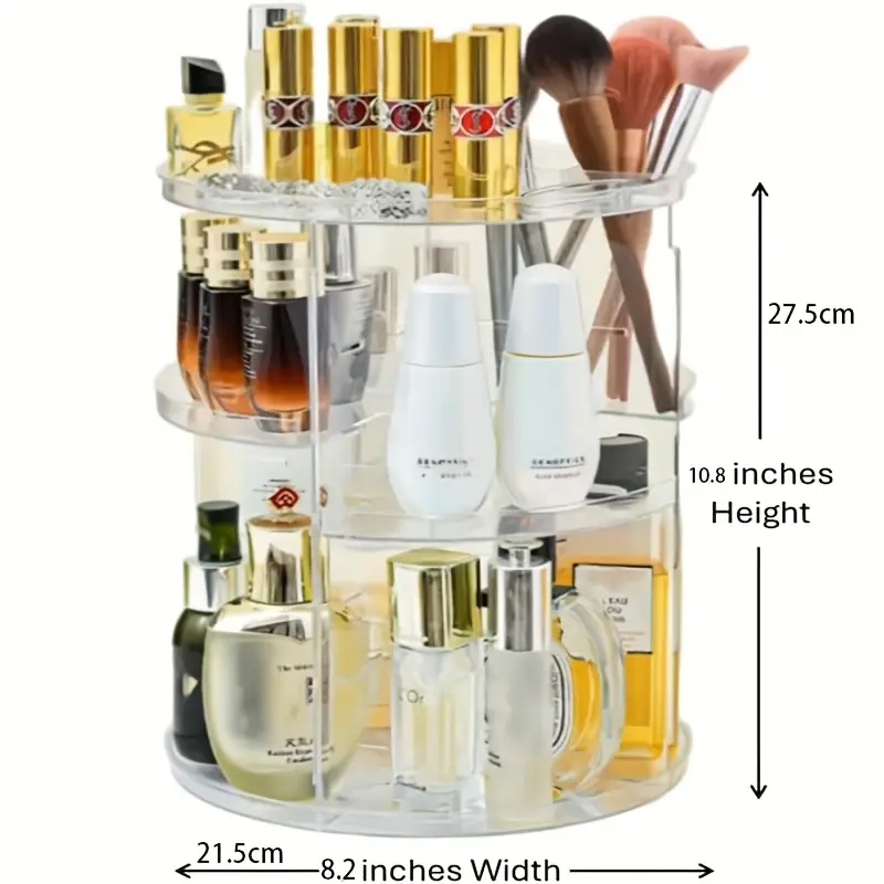 1 tier makeup organizer with 360 rotating tray adjustable height cosmetic storage box multi compartment vanity organizer with no assembly needed space saving countertop or bathroom shelf organizer for gift for makeup lovers makeup organizers storage sleek surface Product details 1