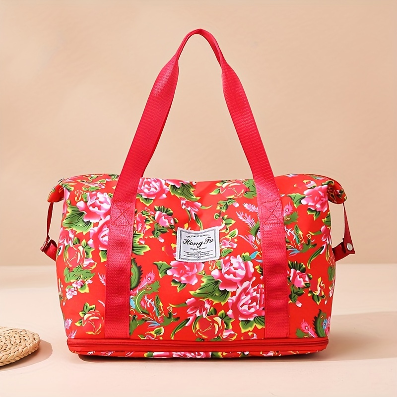 

1pc Floral Print Oxford Cloth Travel Bag, Ethnic Design Large Capacity & Waterproof Luggage Bag