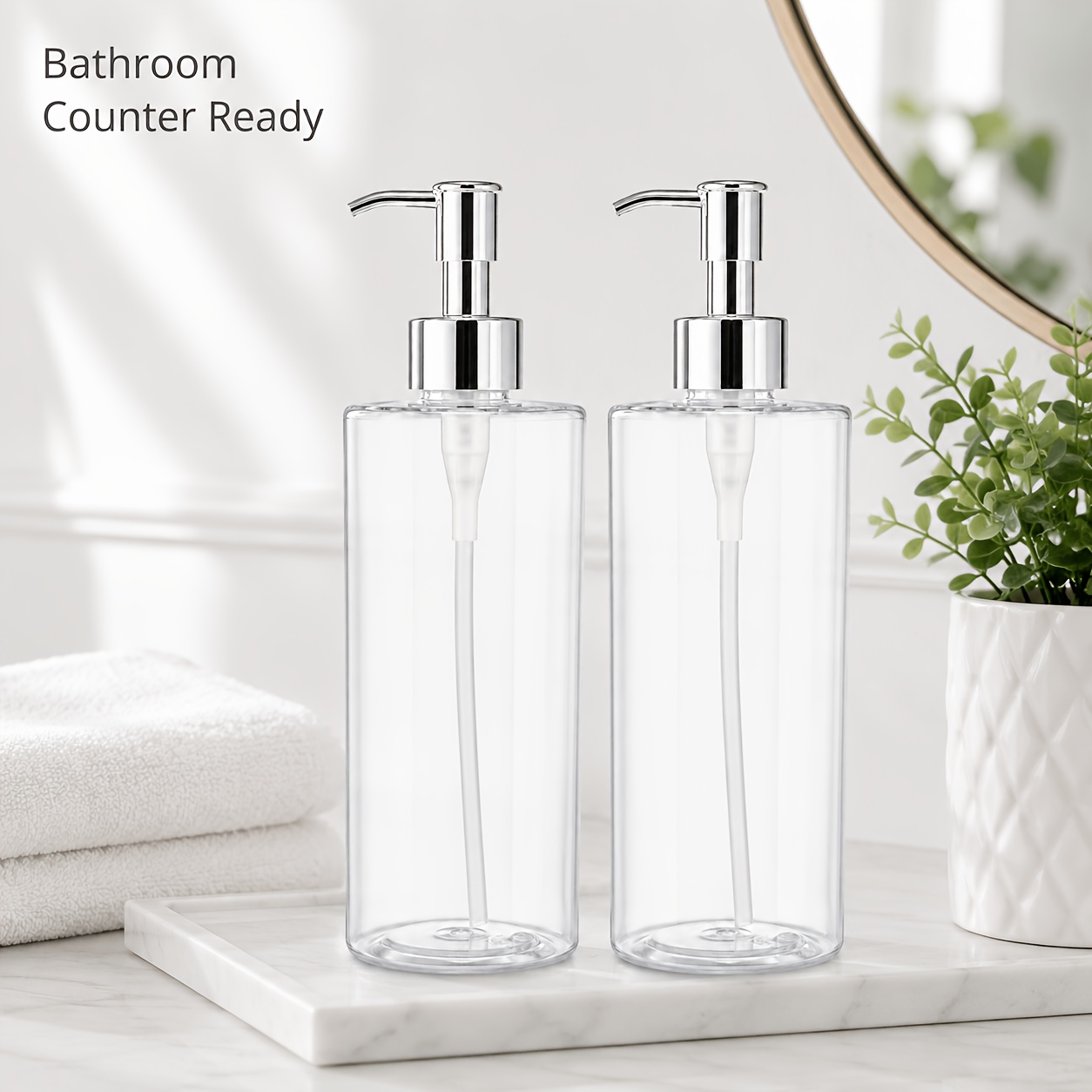 TEMU 2pcs 500ml Transparent Silvery Pump Head Press-and-dispense Bottles Large Capacity Leak-proof Refill Empty Bottles For Bathroom Hotel Kitchen