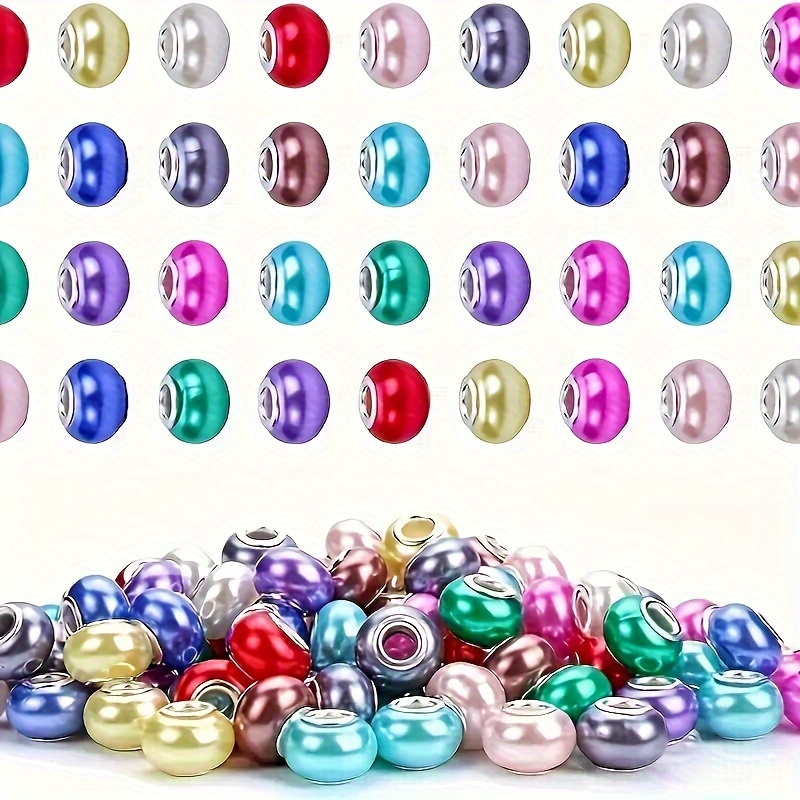 

30/50pcs 14mm Mixed Color Acrylic Imitation Pearl Beads With Silvery Brass Core, Large Hole Spacer Beads For Diy Necklace & Bracelet Jewelry Crafting Supplies