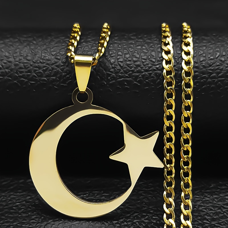 

Moon Star Stainless Steel Chain Necklace Adjustable Neck Chain Jewelry Decoration For Women Daily Wear Ramadan Gift