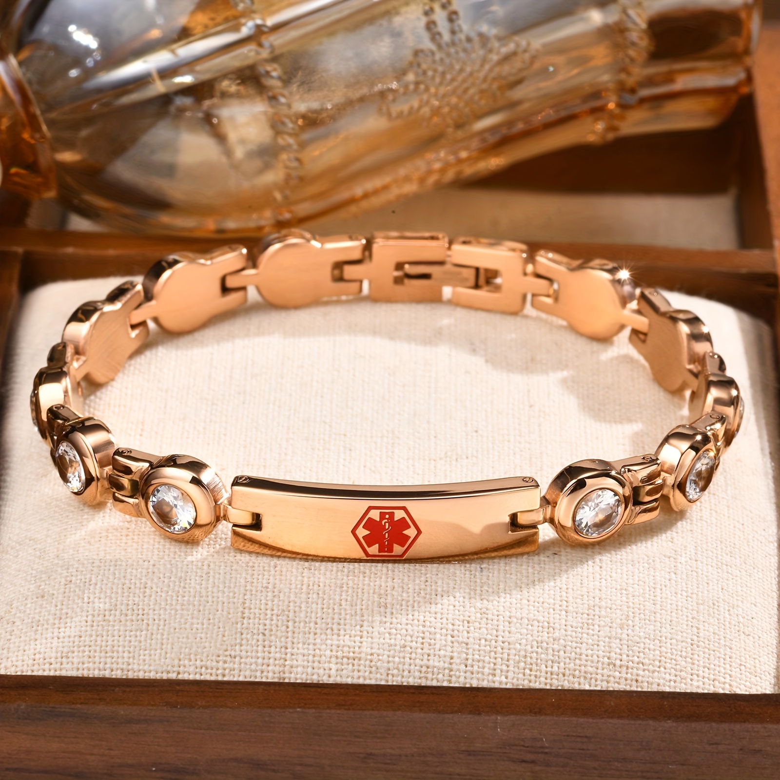 TEMU Bracelet personnalisé 1 pièce avec informations de contact d' pour personnes âgées, - Étiquette d' rouge en acier inoxydable 304 avec