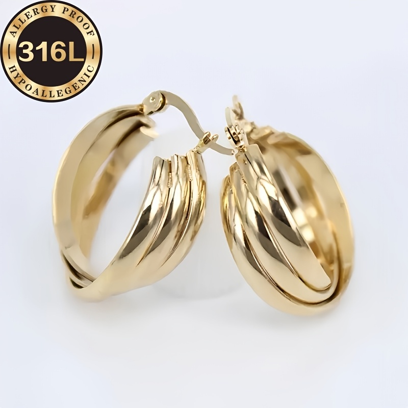 E-shop Hypoallergene hochwertige goldene Creolen aus Edelstahl, farbbeständig, bequem vielseitig, schlicht elegant, modische Damenohrringe geeignet für