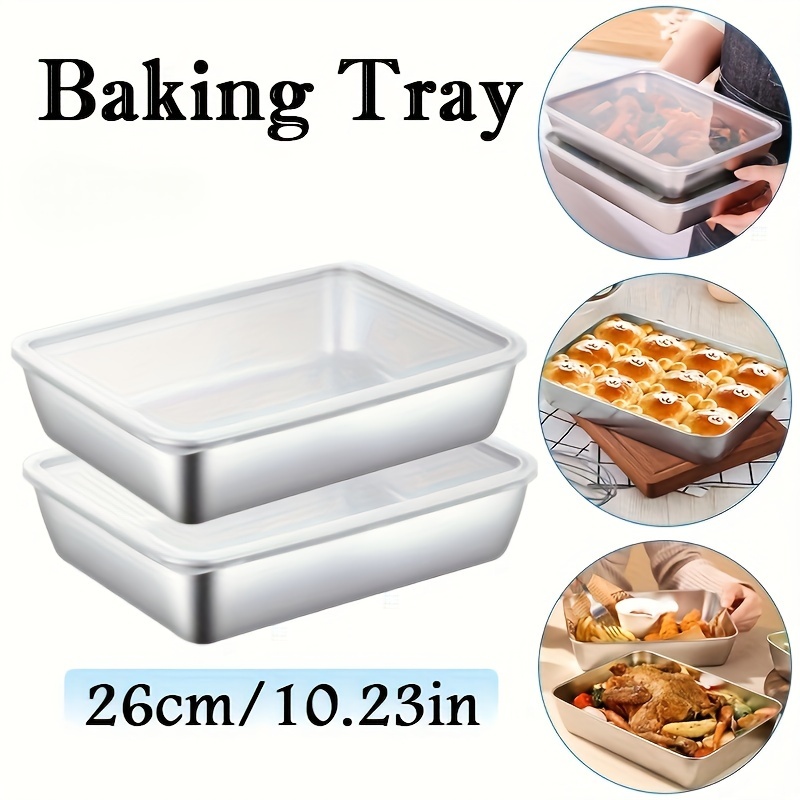 

Stainless Steel Baking Tray With Lid - , Bpa-free For Cakes, Veggies & More - Home, Restaurant, Birthdays & Outdoor Celebrations, Beef, Fish, Kitchenware