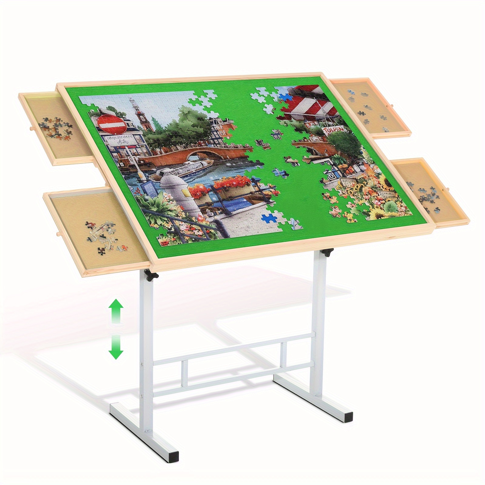 

Puzzle Table With 4 Drawers For 1500 Piece, Adjustable Angle & Height Table With Metal Legs | 35"x26" Tilting Puzzle Board For People With Neck Or Christmas Gift