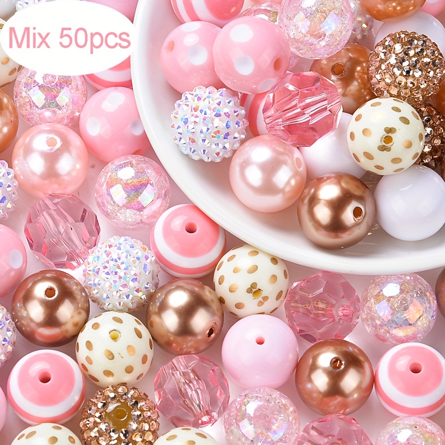 

50pcs Bubblegum Beads 20mm Bulk Mix, Diy Pen Beads Colorful Bubble Gum Beads With Round Spacers, Extender Chains, Beading Cord For Pen Bag Chain Crafts Bracelet Necklace Jewelry Making