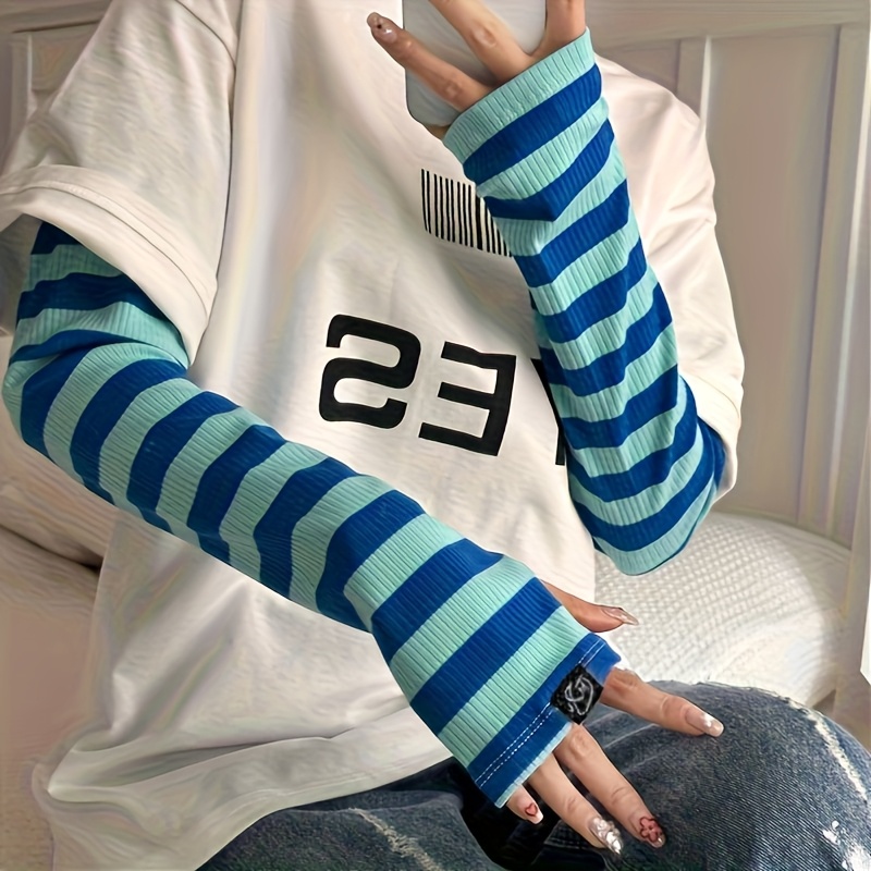 TEMU 1 Pair Summer Cooling Arm Sleeves, Loose Striped Ice Sleeves - Unisex Arm Sleeves