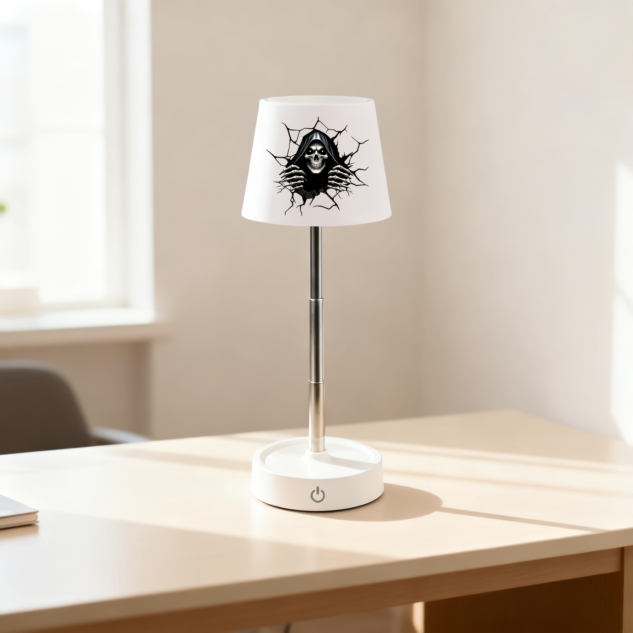Grim Reaper Skull Breaking Wall Pattern Desk Lamp, Adjustable & Rechargeable