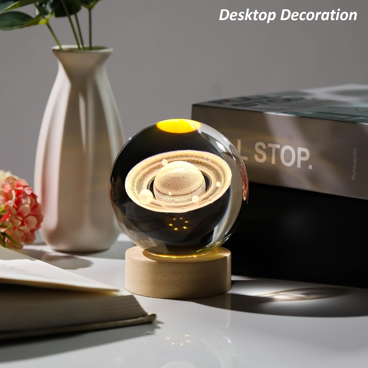 for saturn 3d crystal ball night light usb powered transparent glass   for home decor astronomy enthusiasts perfect gift for christmas and halloween decorative ball planet gifts details 10