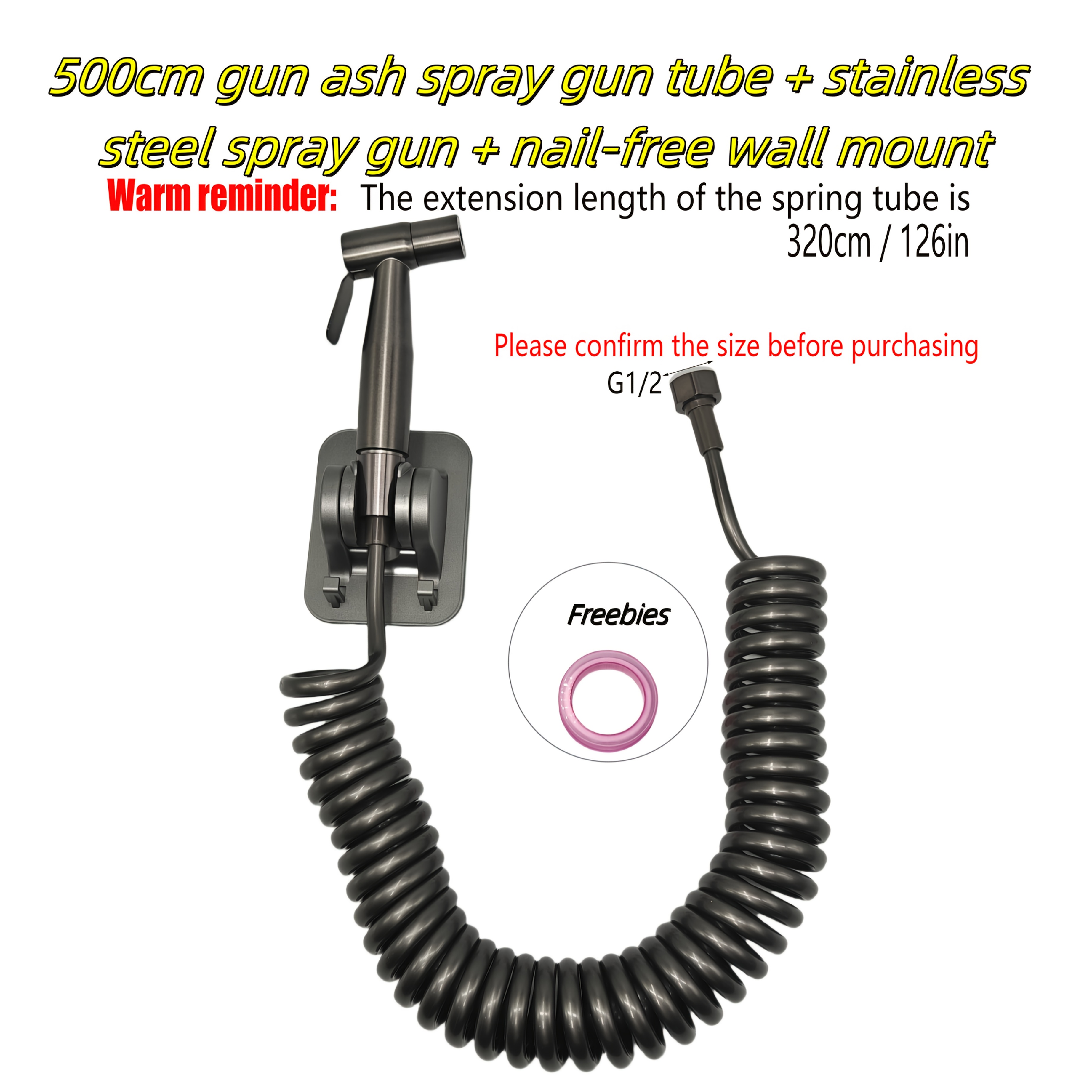 Image of 1pc Stainless Steel Sprayer 78.4/118/196.8-inch Tube Nail-free Shower Holder, Toilet Sprayer, Toilet Cleaning Sprayer, Pressurized Spray Gun, Free Cleaning, Free Extension