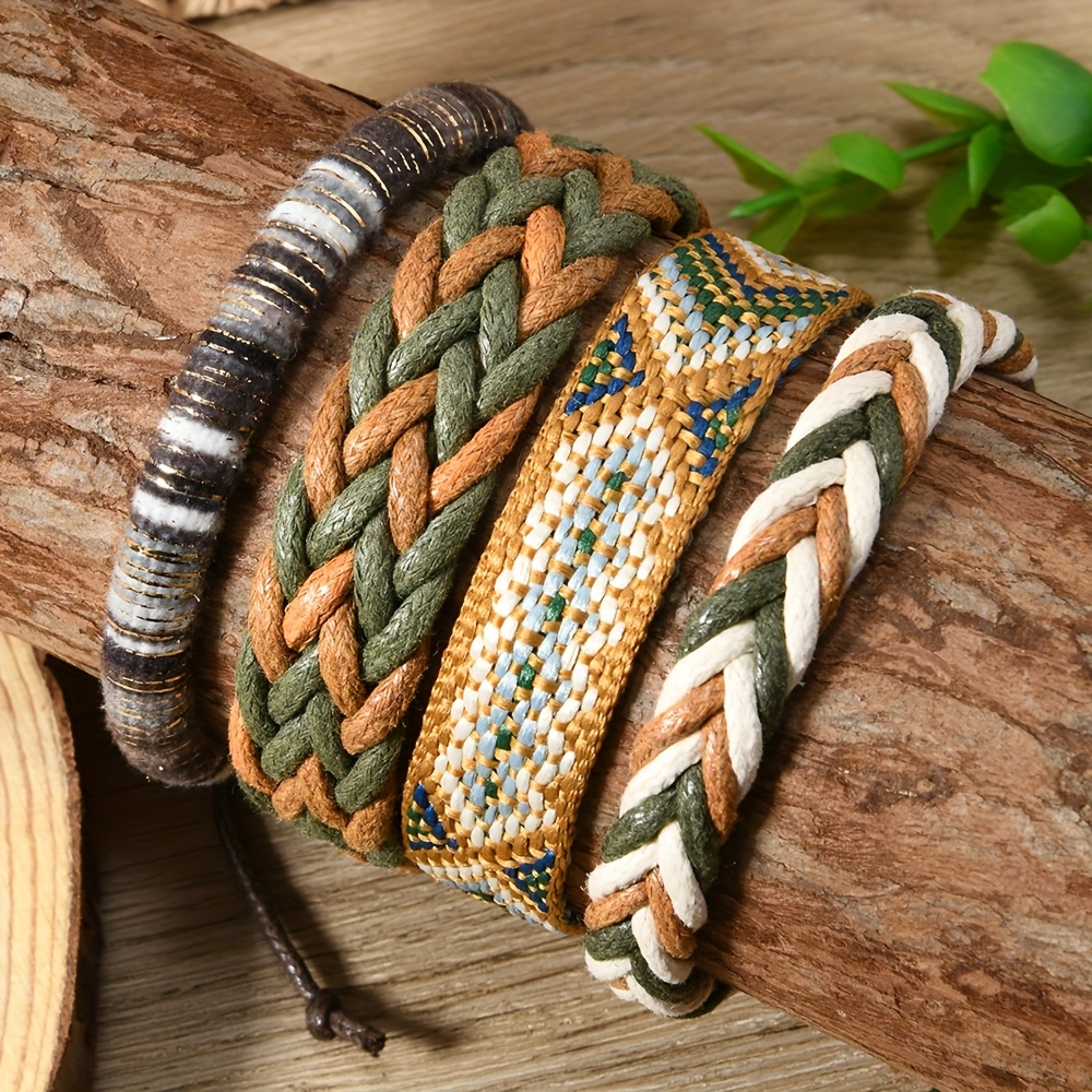 4pcs Bohemian Braided Bracelets Adjustable Colorful Beaded Set
