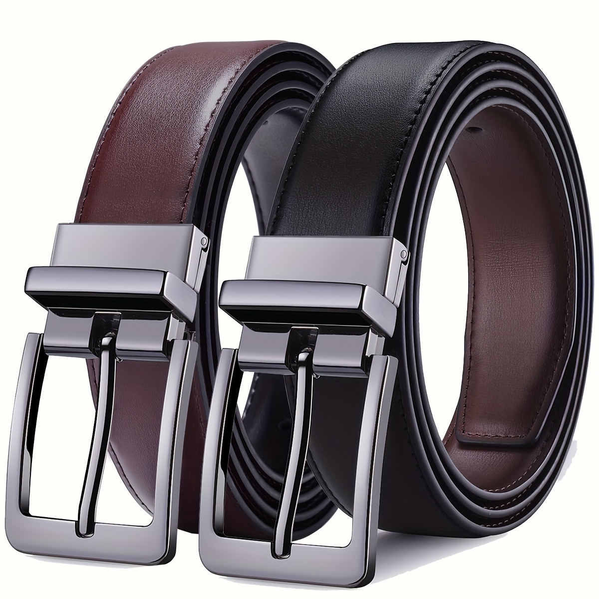 

1pc Men's 2 Sides Belt Made Of Double-layer Cowhide, For Men's Casual Golf Formal Pants And Shirt, Comes With A Gift Box, Can Be Given As Gift