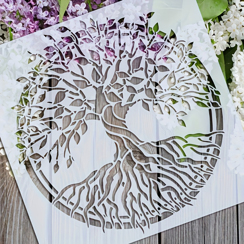 Image of 1pc Tree Template, Tree Of Life Painting Template, Craft Reusable Painting Pattern Template, Diy T-shirt Canvas Wall Furniture Floor Decoration.