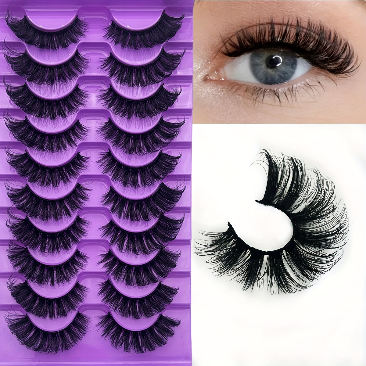 10 Pairs Natural Fluffy Cat-eye False Eyelashes - 19-21mm D 0.07mm Thick Lashes For Beginners, Reusable Lift & Dramatic