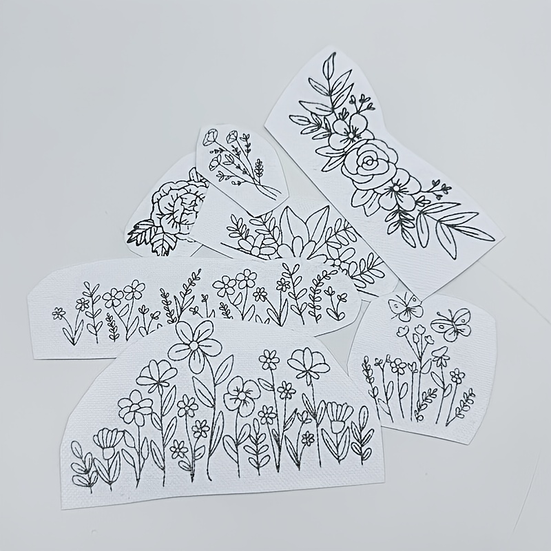 TEMU 1 Set Of 7pcs Embroidered Floral Patterns/water-soluble Self-adhesive Sets, Suitable For Beginners, For Jeans And Sweatshirt Sets, Including