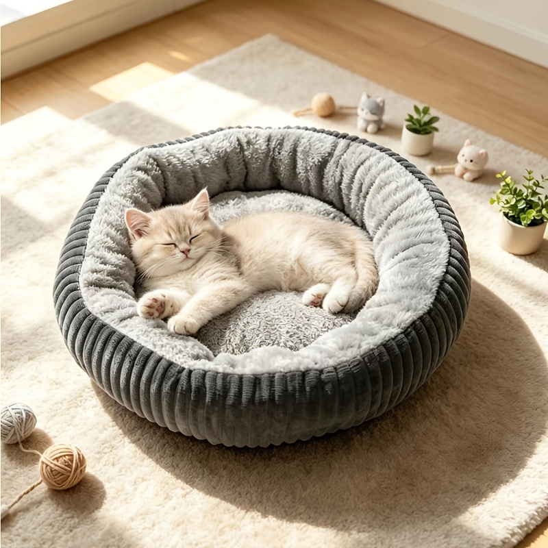 TEMU Round Pet Bed For Cats, Soft Fluffy Plush Indoor Sleeping Nest For Cats And Small Dogs