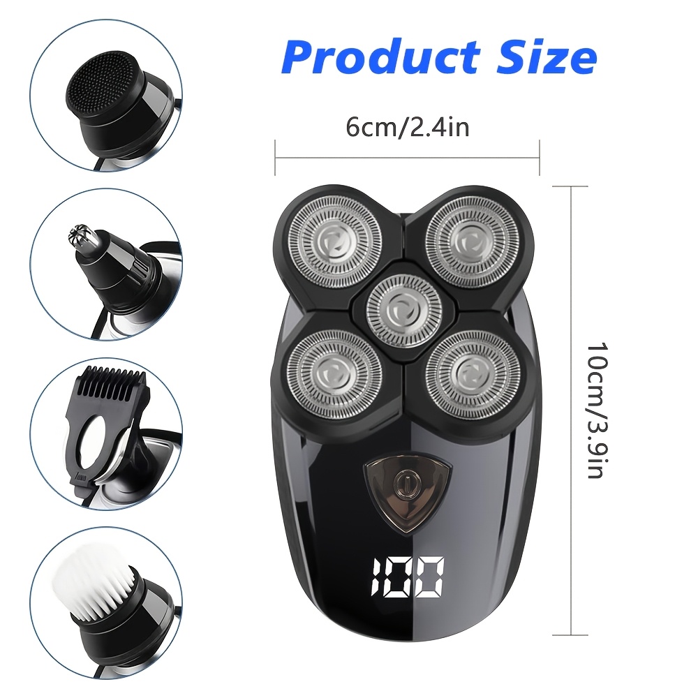TEMU Tondeuse Électrique 5D pour Chauve - Affichage Numérique + Tondeuse à Nez + Brosse de Nettoyage + Tondeuse à Cheveux + Exfoliant, Charge USB