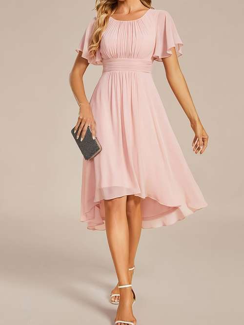 elegant pleated sleeve formal bridesmaid dress formal wedding guest dress