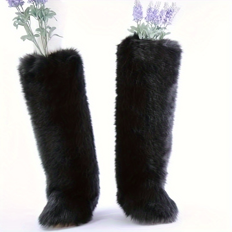 women's knee high plush fur snow boots slip winter - Temu