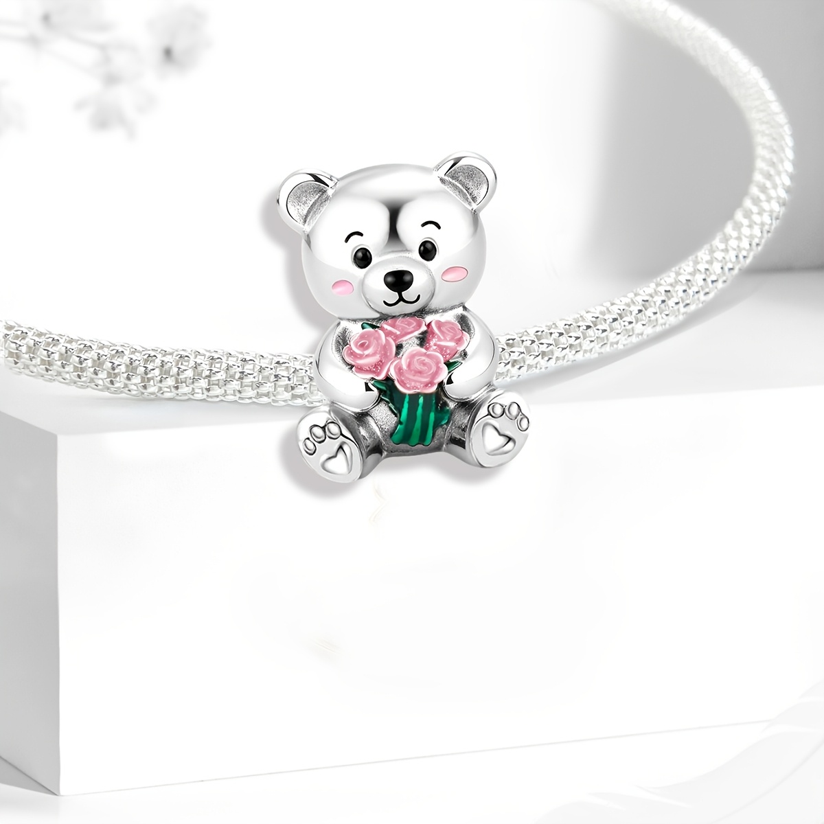 Women's 925 Silver Plated Bouquet and Bear Pendant