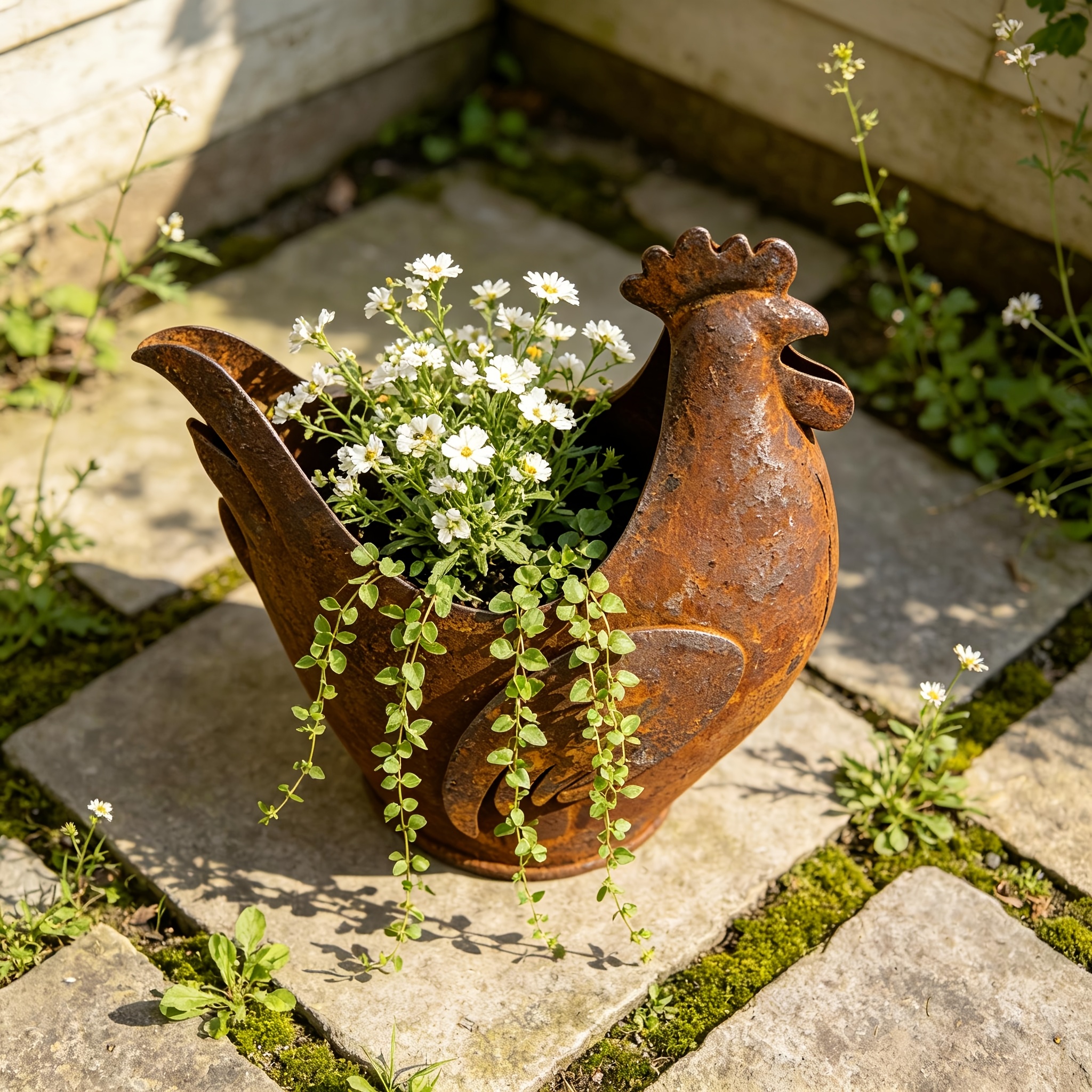 TEMU [planting Tools] Retro Wrought Iron Chicken-shaped Wrought Iron Flower Unique Garden Garden Garden Floor Flower Retro Style