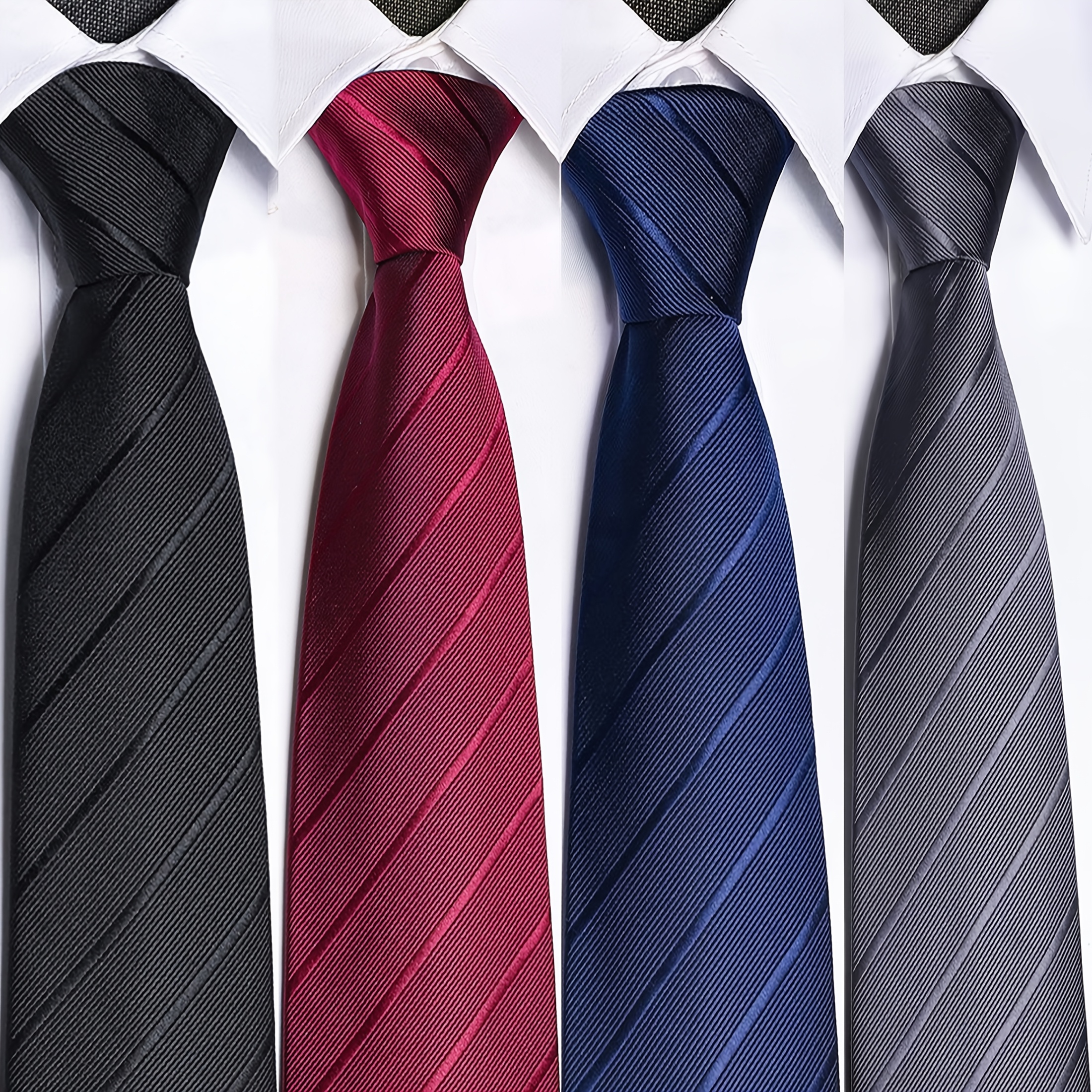TEMU 4pcs Men's Zipper Ties No-knot Instant Tying System - Mechanism Suitable For Business, Weddings, Interviews | Pre-tied Striped Ties With Zipper