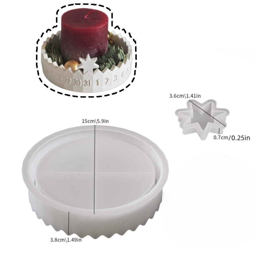 TEMU Moule en résine, Chiffres de calendrier Compte à rebours de l'Avent Plateau de coupe transversale Moules en plâtre et silicone, Bougeoirs