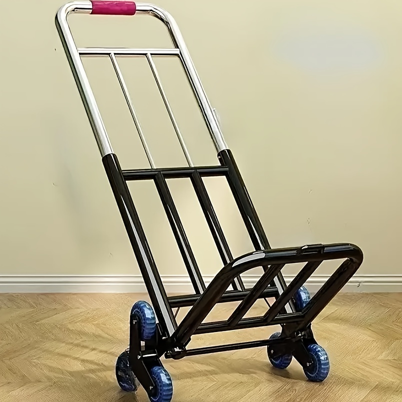 Portable Heavy-Duty 1pc Hand Truck with Wheels - Foldable Stair Climbing Design, Adjustable Buckle Gear for Easy Lifting & Carrying, Ideal for Moving and Shopping, Iron Construction, 26.7