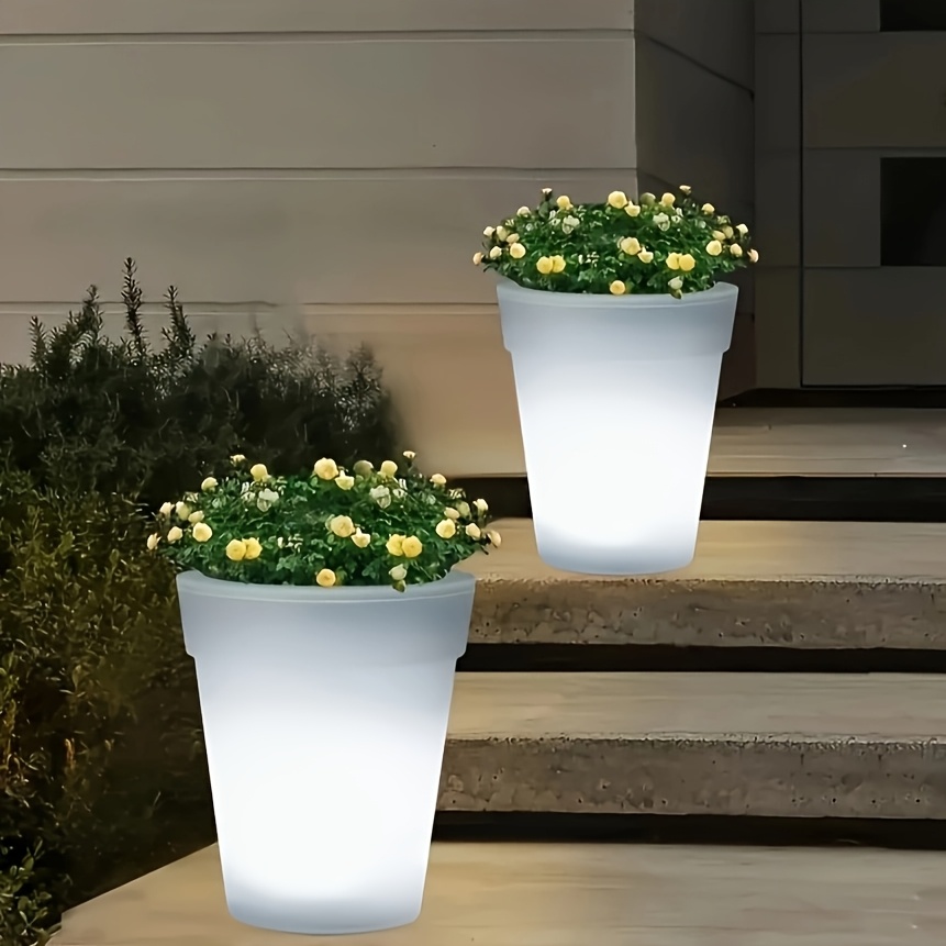 TEMU 2pcs Solar Round Flowerpot Light, Can , Outdoor Lighting Decoration Led Lamp, Yard Landscape Light, Suitable For Courtyard, Balcony, Garden,