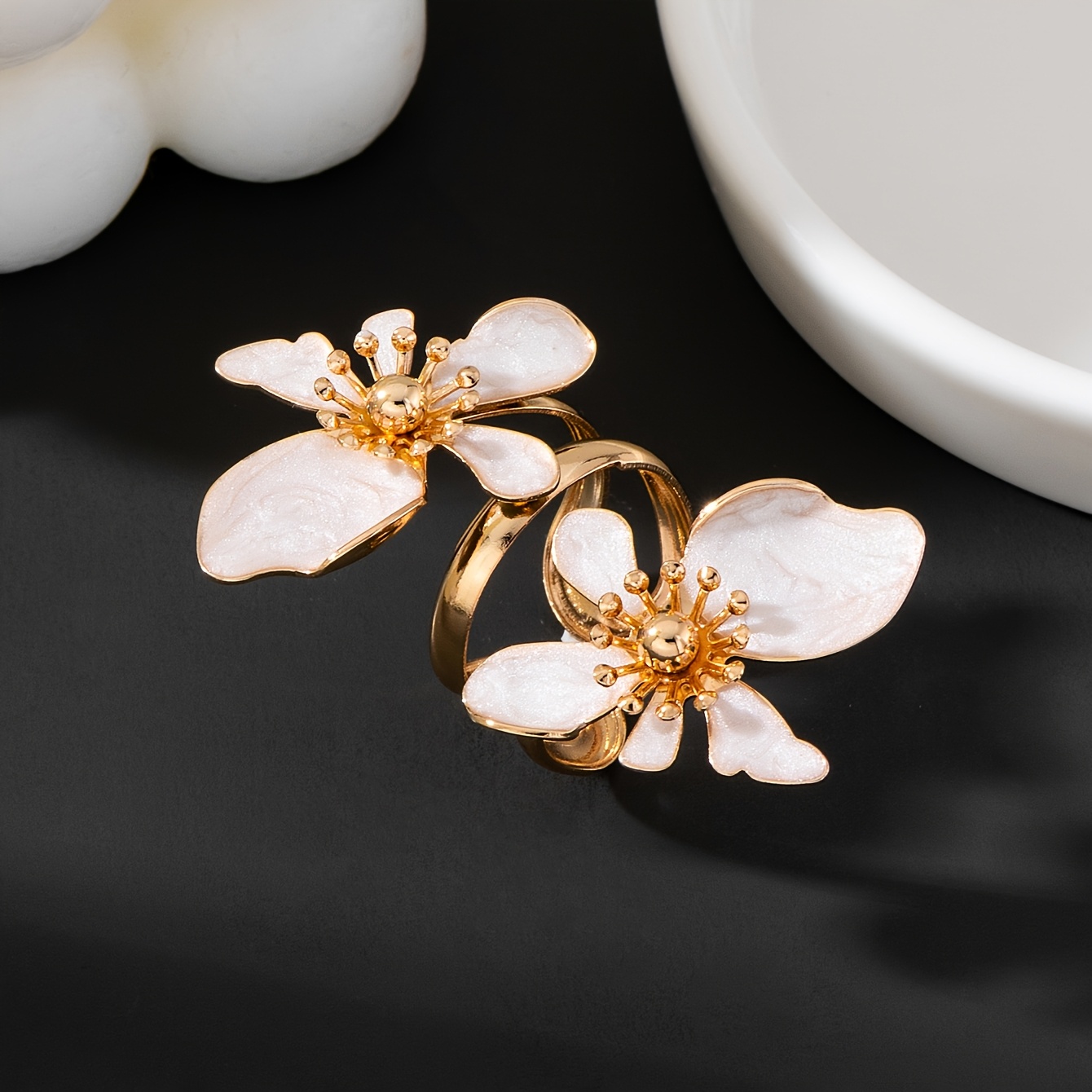 Elegant Summer Beach Style Handmade Flower Open Ring